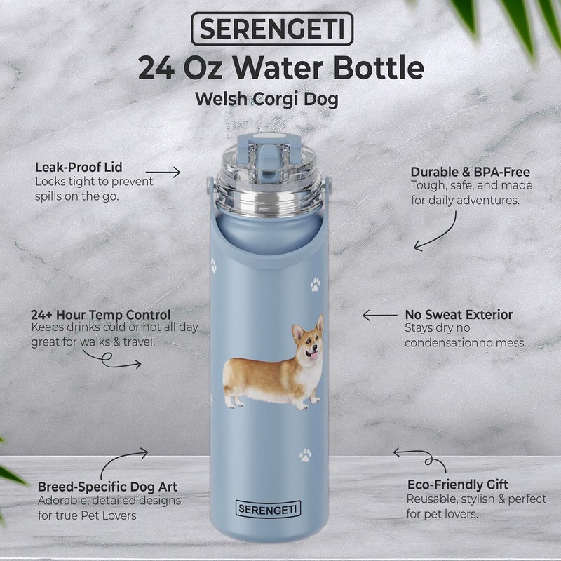 ES Pets SERENGETI 24 Oz Water Bottle Stainless Steel with Spill Proof Lid - Double walled Vacuum Insulated water flask - Realistic 3D Print of your favorite dog (Welsh Corgi) - Image 5